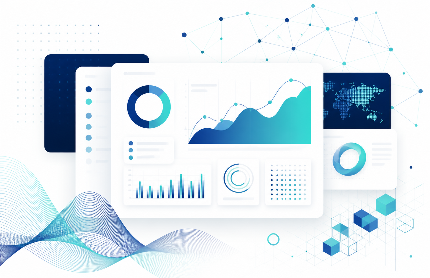 Abstract enterprise dashboard and data network illustration