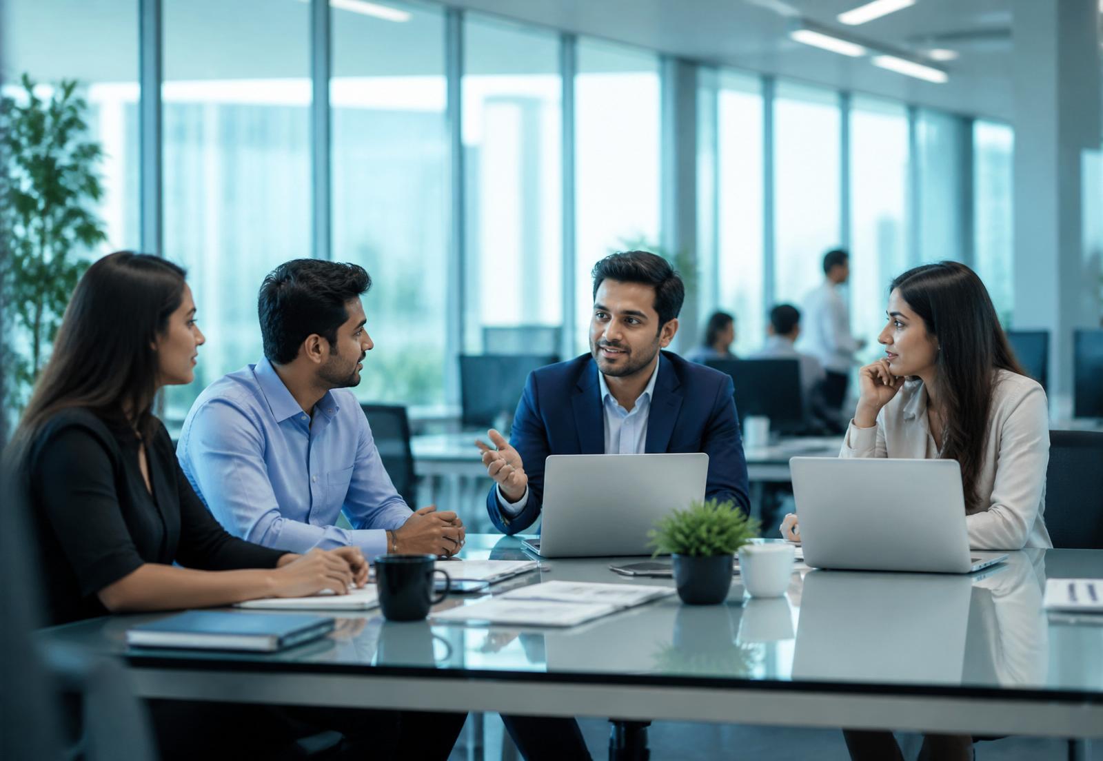 RR Infomatics consultants collaborating in a modern Noida office